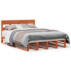 vidaXL Cadre de lit sans matelas cire marron 135x190cm bois pin massif