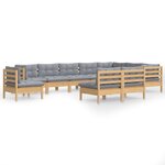 vidaXL Salon de jardin 10 Pièces avec coussins gris bois de pin massif