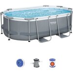BESTWAY Piscine hors sol Power Steel ovale - 305 x 200 x 84 cm - Filtre a cartouche - Diffuseur Chemconnect