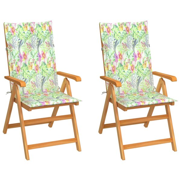 vidaXL Chaises de jardin lot de 2 et coussins à motif de feuilles Teck