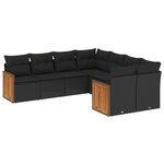 vidaXL Salon de jardin 8 Pièces avec coussins noir résine tressée