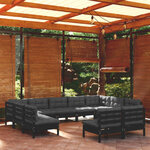 vidaXL Salon de jardin 11 Pièces avec coussins Noir Bois de pin solide