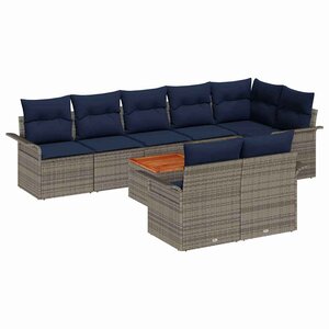 vidaXL Ensemble de canapé de jardin avec coussin 9 Pièces Gris et marine