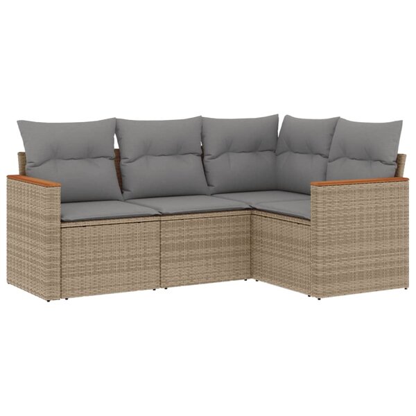 vidaXL Salon de jardin avec coussins 4Pièces mélange beige résine tressée