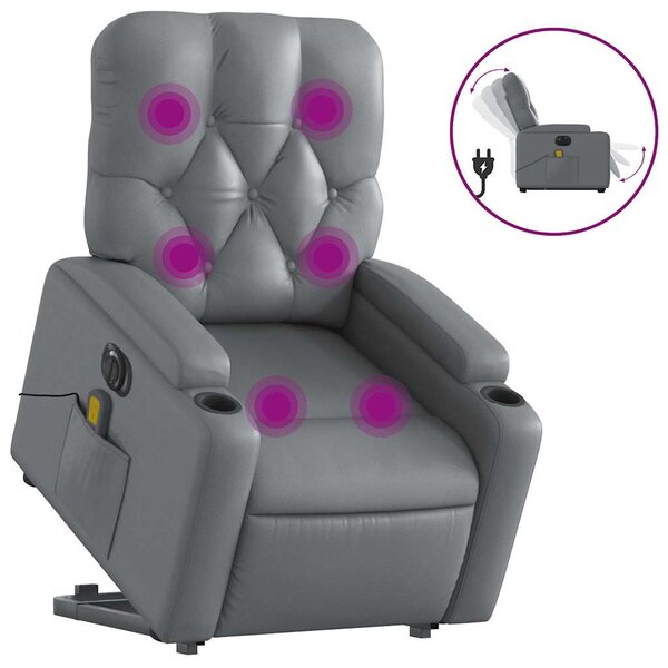 vidaXL Fauteuil inclinable de massage électrique gris similicuir