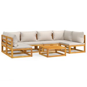 vidaXL Salon de jardin 7 Pièces avec coussins gris clair bois massif