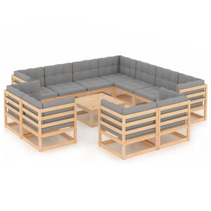 vidaXL Salon de jardin 12 Pièces avec coussins Bois de pin massif