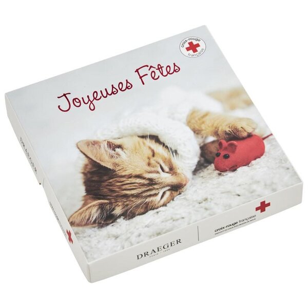 Lot de 6 cartes de voeux avec enveloppe  coffret croix-rouge joyeuses fêtes - chaton - draeger paris