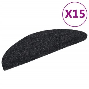 vidaXL Tapis d'escalier autocollants 15 pièces 56 x 17 x 3 cm Noir Demi-rond