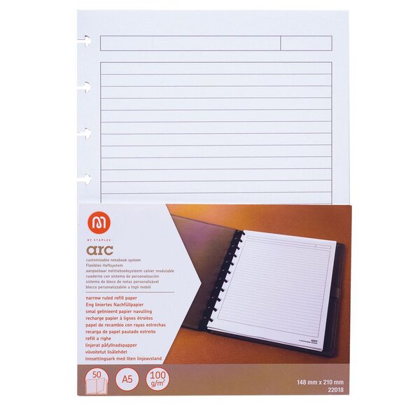Recharge de 50 feuilles blanches lignées pour carnet ARC A5, 100 g/m² (paquet 50 feuilles)