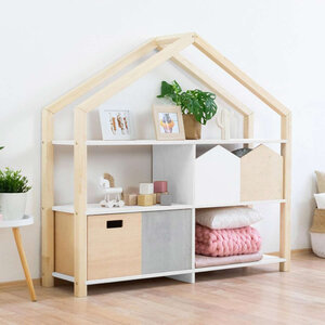 Etagère en bois massif bois vernis et blanc 39 x 137 x 146 cm