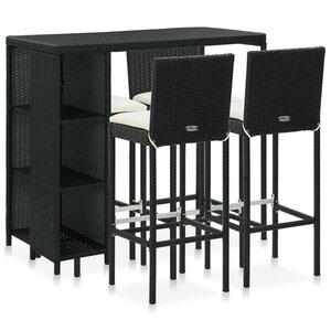 vidaXL Ensemble de bar de jardin 5 Pièces et coussins Résine tressée Noir