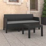 vidaXL Salon de jardin 2 Pièces avec coussins PP Rotin Anthracite