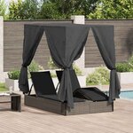 vidaXL Chaiselongue double avec toit et rideaux avec des rideaux Gris