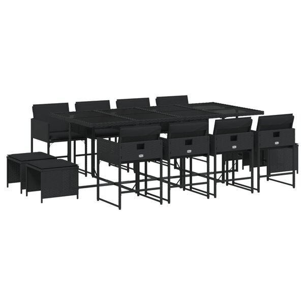 vidaXL Ensemble à manger de jardin 13 Pièces coussins noir résine tressée