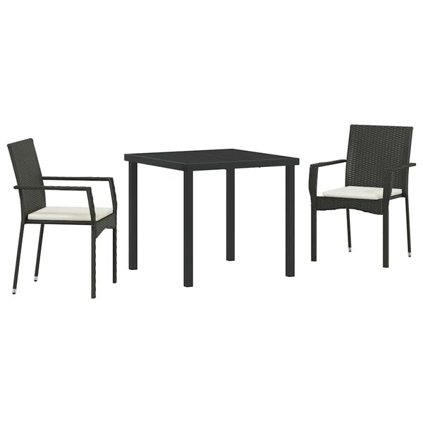 vidaXL Ensemble de salle à manger pour jardin 3 Pièces Noir Poly rotin