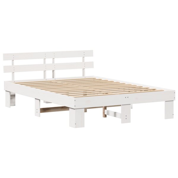 vidaXL Cadre de lit avec tête de lit blanc 140x200 cm en bois massif de pin