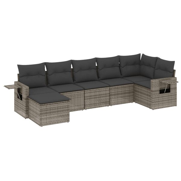 vidaXL Salon de jardin avec coussins 7 Pièces gris résine tressée