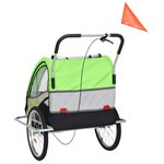 Vidaxl remorque à vélo et poussette pour enfants 2-en-1 vert et gris