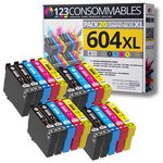 123CONSOMMABLES - 604XL - Pack 20 Cartouches Encre Compatible avec Epson 604 XL pour Epson XP 2200 XP-3200 XP-4200  Workforce WF-2910 WF-2930 WF-2935 WF-2950 (8 Noir / 4 Cyan / 4 Magenta / 4 Jaune)