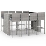vidaXL Ensemble de bar de jardin 9 Pièces avec coussins gris poly rotin