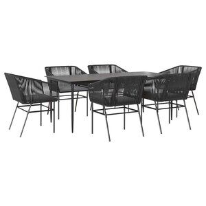 vidaXL Ensemble à manger de jardin coussins 7Pièces noir poly rotin verre