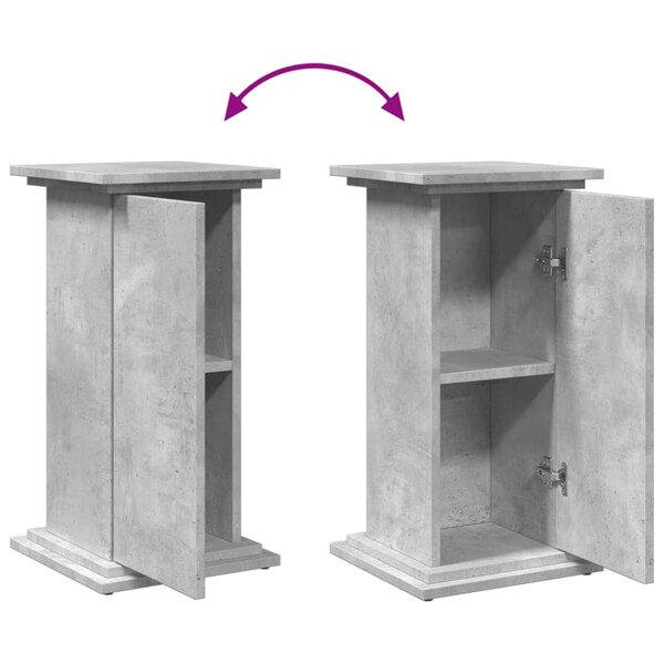 Piedestal Avec Rangement 3 Compartiments - Bois Ingénierie Gris Béton, 31x30x90 Cm, Idéal Pour Plantes Ou Déco D'intérieur