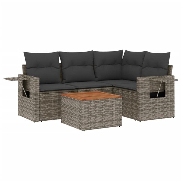vidaXL Salon de jardin 5 Pièces avec coussins gris résine tressée