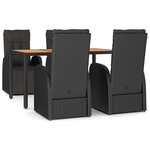 vidaXL Ensemble à manger de jardin 5Pièces Noir Poly rotin et acacia