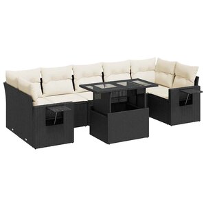 vidaXL Salon de jardin 8 Pièces avec coussins noir résine tressée