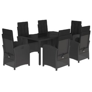 vidaXL Ensemble à manger de jardin coussins 7Pièces Noir Résine tressée