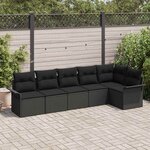 vidaXL Ensemble de canapé de jardin avec coussin 6 Pièces Noir Poly rotin