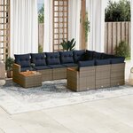vidaXL Salon de jardin 11 Pièces avec coussins gris résine tressée