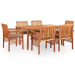 vidaXL Mobilier à dîner d'extérieur 7 Pièces et coussins Acacia solide