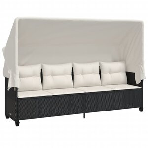 vidaXL Chaise longue avec auvent et coussins noir résine tressée