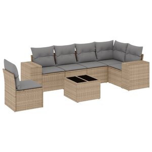 vidaXL Salon de jardin avec coussins 7 Pièces beige résine tressée