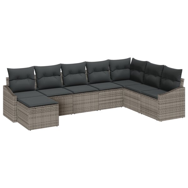 vidaXL Ensemble de dîner de jardin de 8 pièces avec coussins gris en poly rattan
