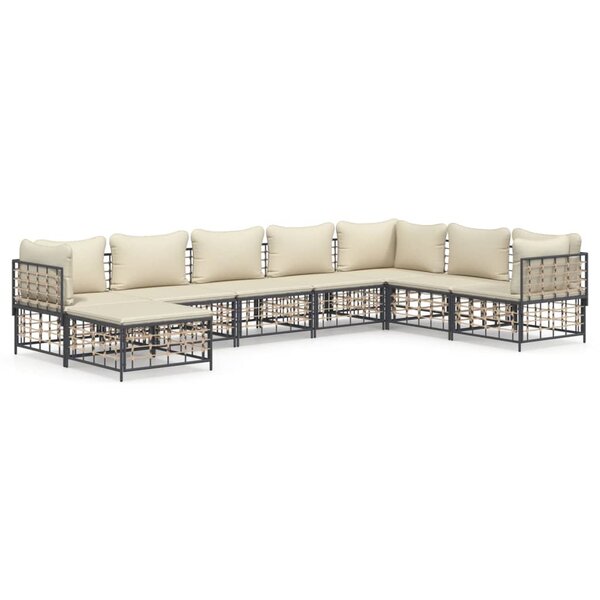 vidaXL Salon de jardin 8 Pièces avec coussins anthracite résine tressée