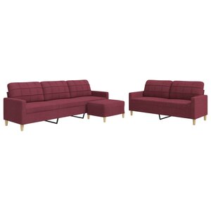 vidaXL Ensemble de canapés 3 Pièces avec repose-pied rouge bordeaux tissu