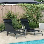 vidaXL Transats avec table 3 Pièces Noir et anthracite 197 x 54 x 86 cm