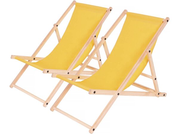 Lot de 2 transats en bois "Chilienne" - 107 x 56.5 x 81 cm - Jaune