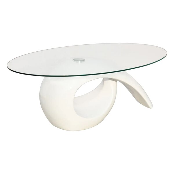 vidaXL Table basse avec dessus de table en verre ovale Blanc brillant