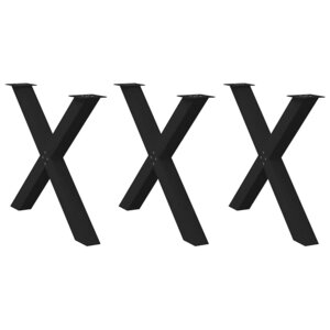 vidaXL Pieds de table à manger en forme de X  3 pièces  noir  90 x (72-73) cm  acier