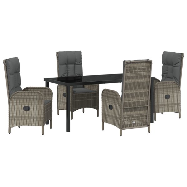 vidaXL Ensemble de salle à manger de jardin de 5 pièces en poly rattan gris