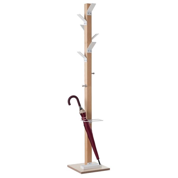 Portemanteau easyCloth - fût bois, 6 patères coloris blanc