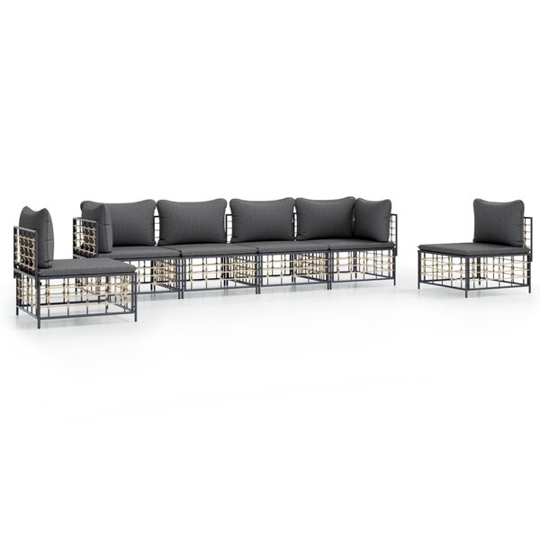 vidaXL Salon de jardin 6 Pièces avec coussins anthracite résine tressée