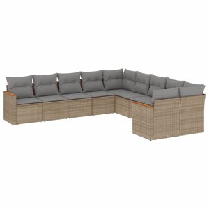 vidaXL Salon de jardin avec coussins 10 Pièces beige résine tressée