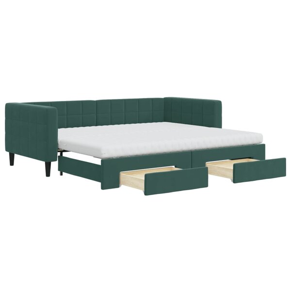 vidaXL Lit de jour avec gigogne et tiroirs vert foncé 90x200cm velours