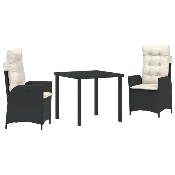 vidaXL Ensemble de salle à manger de jardin 3 pièces avec coussins en rattan poly noir