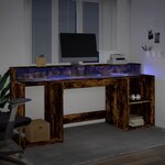 vidaXL Bureau et lumières LED chêne fumé 200x55x91cm bois d'ingénierie